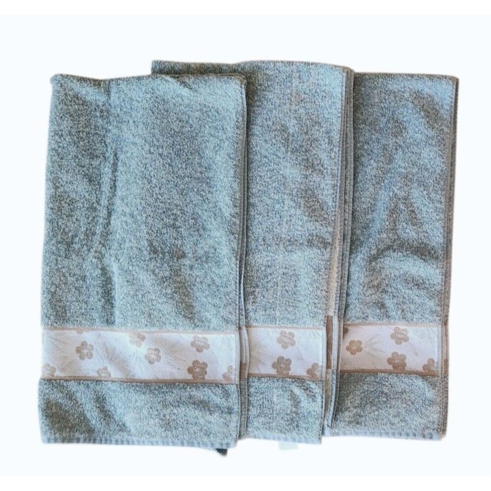 VTG Springmaid Bath Towels Set of 3 Sage Light Green Floral Border 100% Cotton